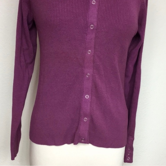 1775 Womens Mauve High Collar Ribbed Snap Button Long Sleeve Knit Top Size Large - Picture 7 of 14